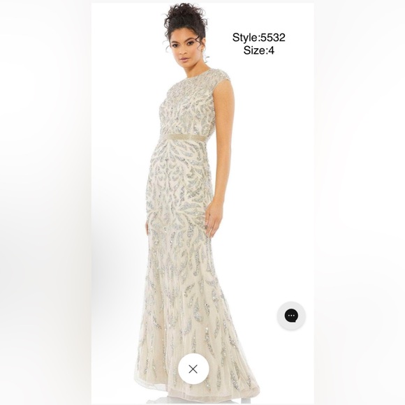 Embellished illusion cap sleeve long gown - Picture 1 of 3